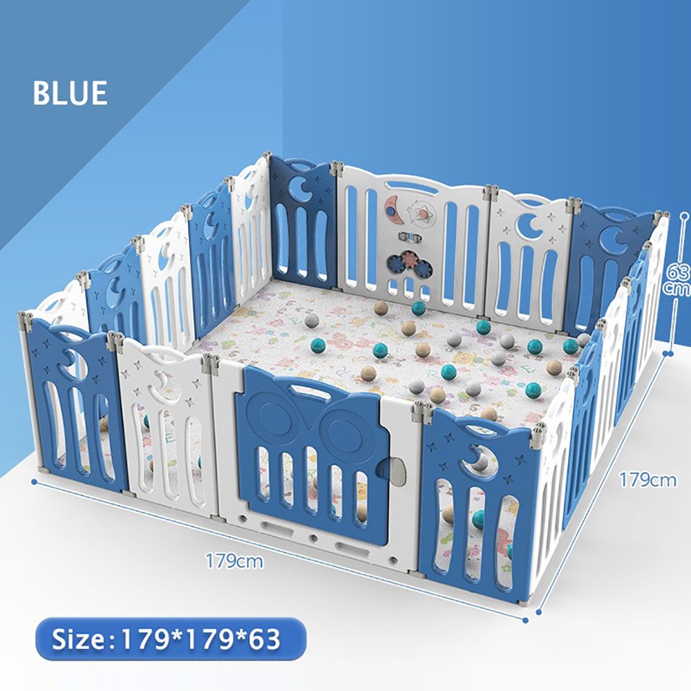 Little Angel-Foldable Baby Playpen W/ Fence For Indoor -Blue