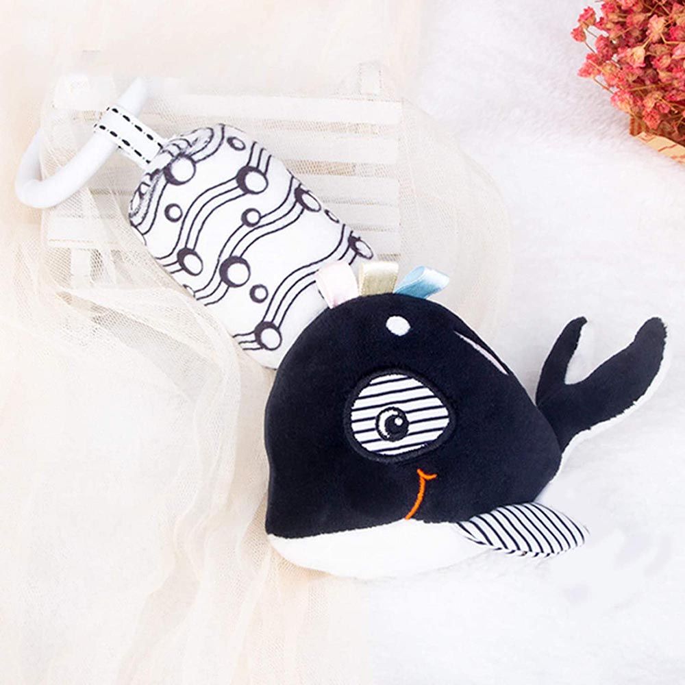 Little Angel - Baby Toys Hanging Rattle Soft Toy - Whale - Black