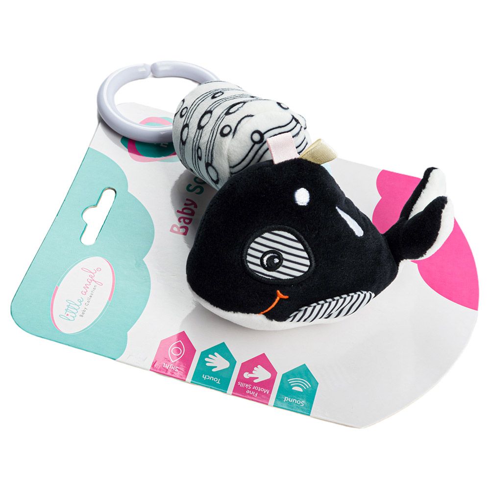 Little Angel - Baby Toys Hanging Rattle Soft Toy - Whale - Black