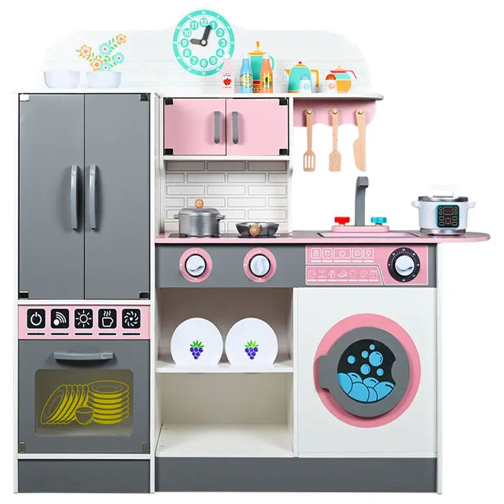 Little Angel - Kids Kitchen Wooden Playing Toy Set - Pink/Grey