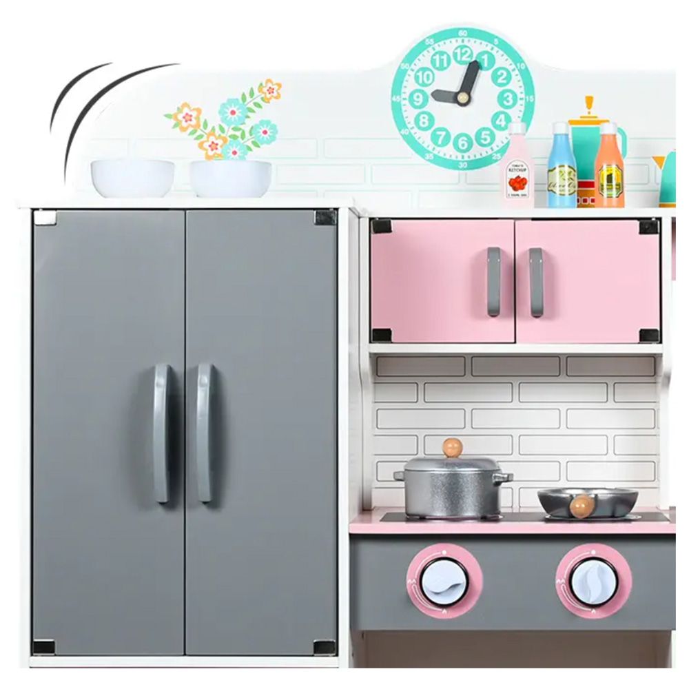 Little Angel - Kids Kitchen Wooden Playing Toy Set - Pink/Grey