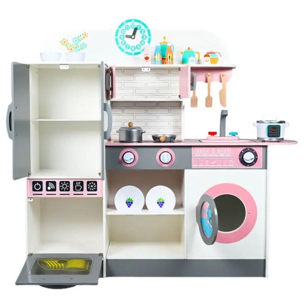 Little Angel - Kids Kitchen Wooden Playing Toy Set - Pink/Grey