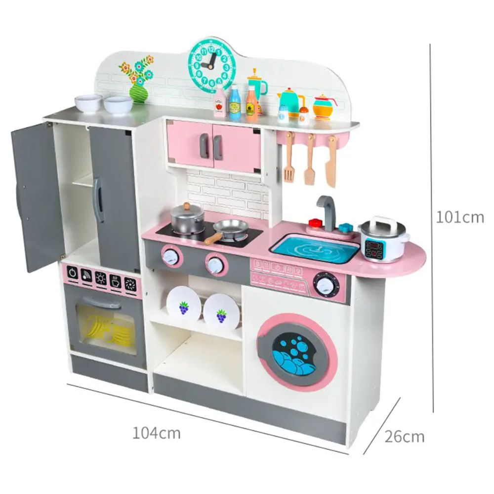 Little Angel - Kids Kitchen Wooden Playing Toy Set - Pink/Grey