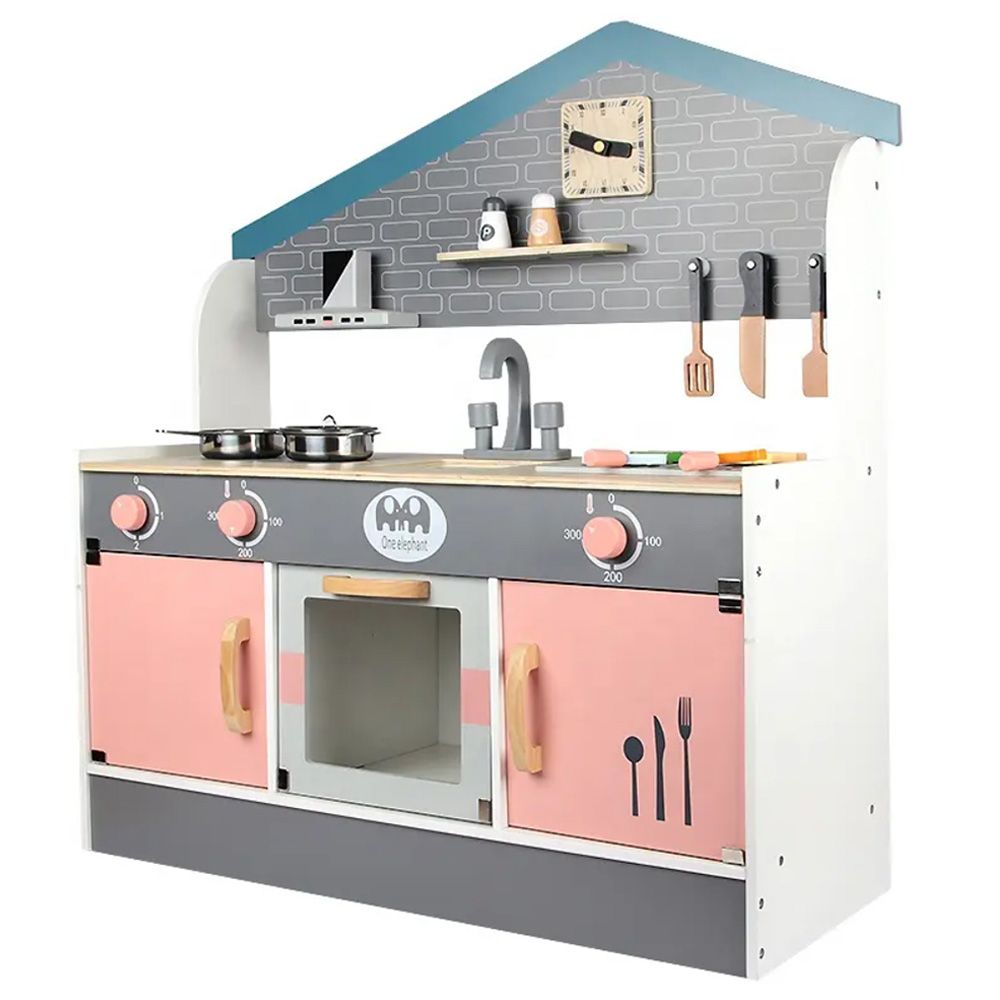 Little Angel - Kids Play Kitchen Wooden Toy Set - Pink/Grey