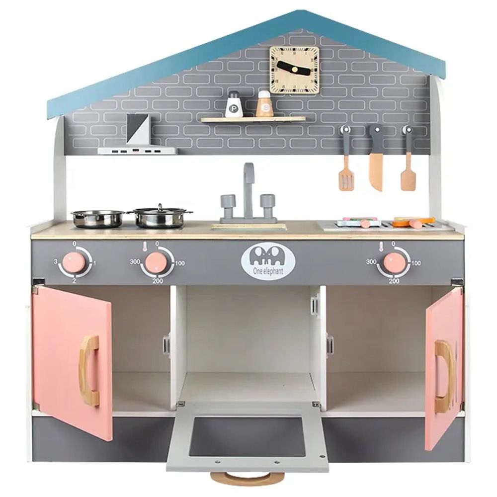 Little Angel - Kids Play Kitchen Wooden Toy Set - Pink/Grey