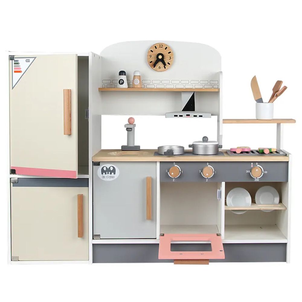 Little Angel - Wooden Kitchen Kids Toy Playing Set - White/Grey