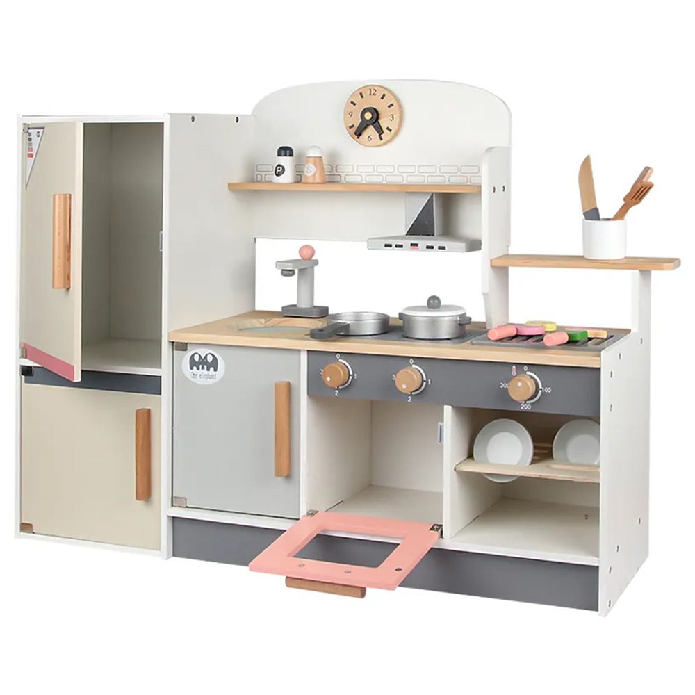 Little Angel - Wooden Kitchen Kids Toy Playing Set - White/Grey