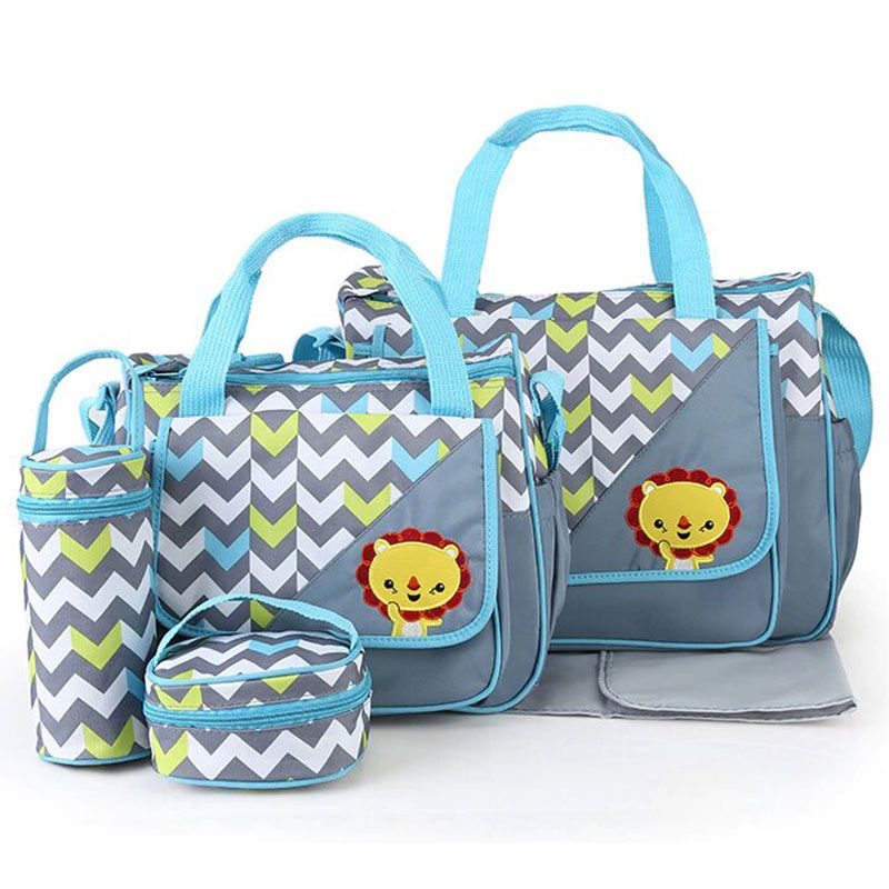 Night Angel - Mom Diaper Bags & Nappy 5Pc-Set - Grey/Blue