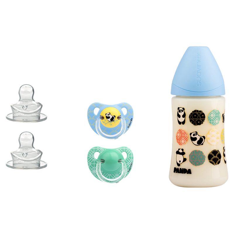 Suavinex Prem Blue Panda Bottle + Soother 2pc With Free Teat