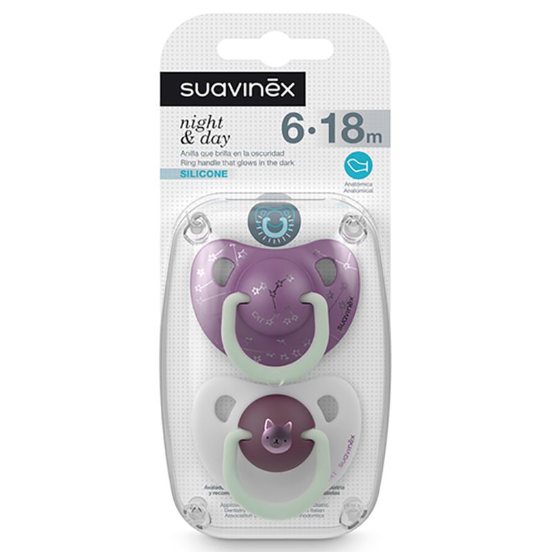 Suavinex - Silicone Night Soother - Pack of 2 - 6-18M - Cat