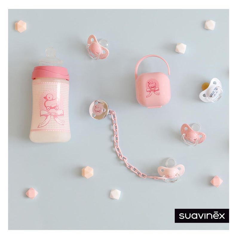 Suavinex - Baby Bottle 270ml + Silicone Pacifier 0-6M - Pink