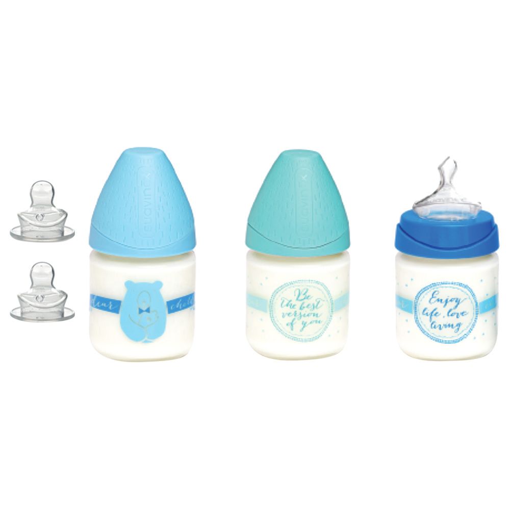 Suavinex - 120ml Glass Feed Bottle with 2 teats - Blue