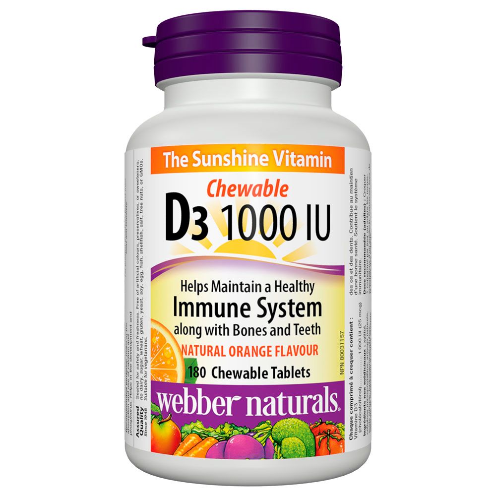 Webber Naturals - Vit D3 1000 IU Orange Chewable Tablets - 180pcs