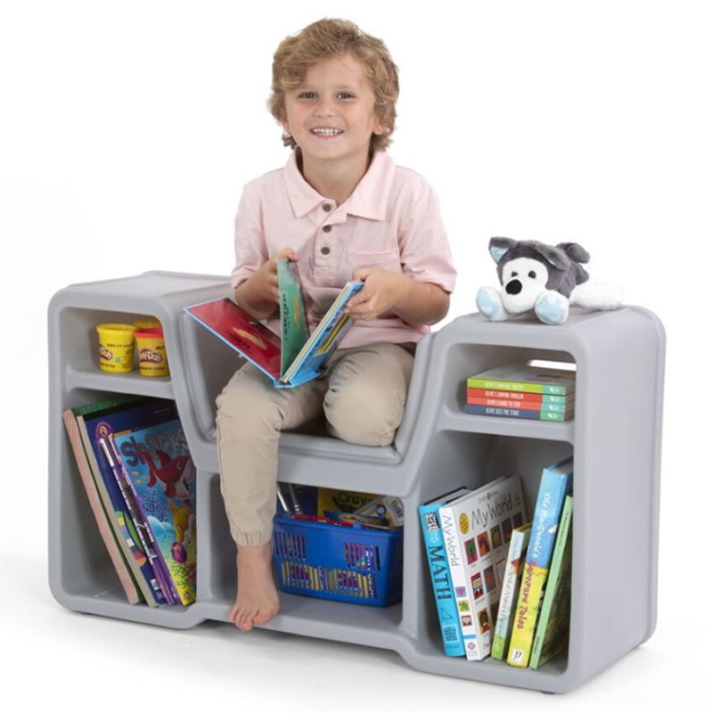 Simplay3 - Cozy Cubby Reading Nook Bookshelf w/ 5 compartments - Grey