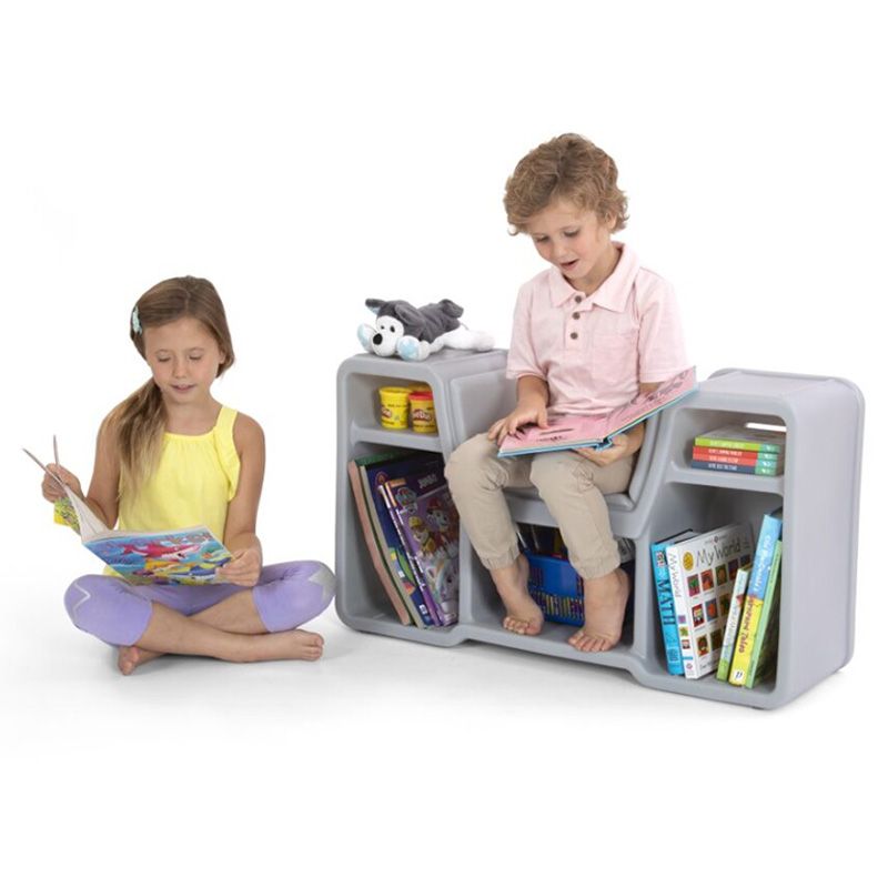 Simplay3 - Cozy Cubby Reading Nook Bookshelf w/ 5 compartments - Grey