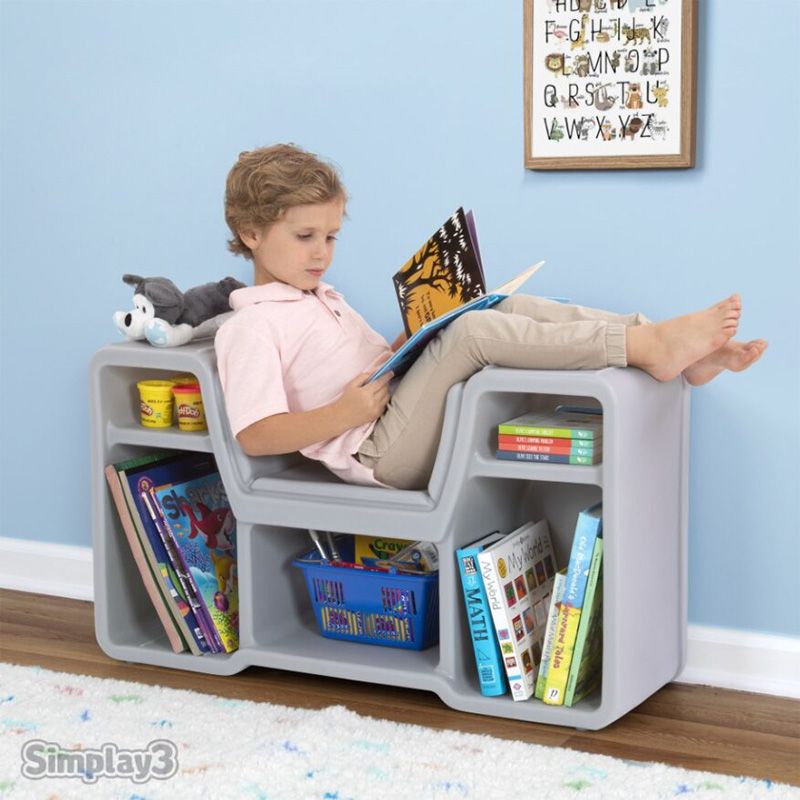 Simplay3 - Cozy Cubby Reading Nook Bookshelf w/ 5 compartments - Grey