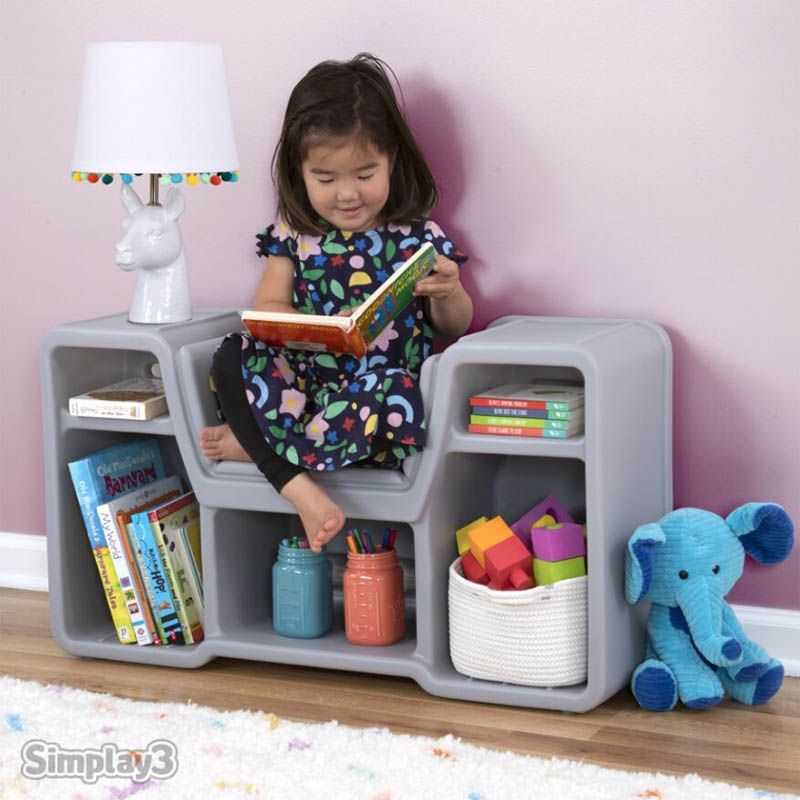 Simplay3 - Cozy Cubby Reading Nook Bookshelf w/ 5 compartments - Grey