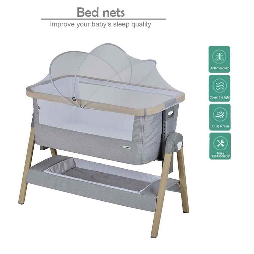 Mini Panda - Natural Co-sleeper Baby Crib 0-6m - Light Grey