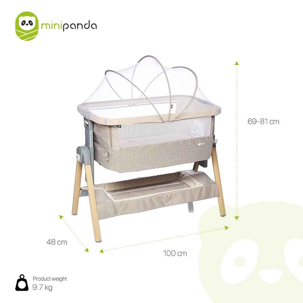 Mini Panda - Natural Co-sleeper Baby Crib 0-6m - Light Grey