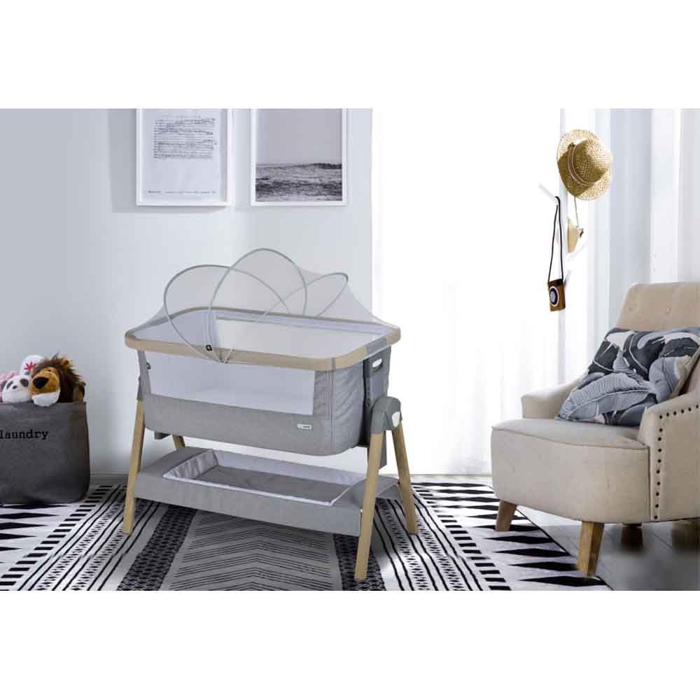 Mini Panda - Natural Co-sleeper Baby Crib 0-6m - Light Grey