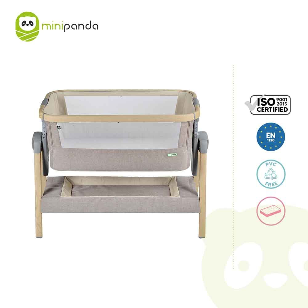 Mini Panda - Natural Co-sleeper Baby Crib 0-6m - Light Grey