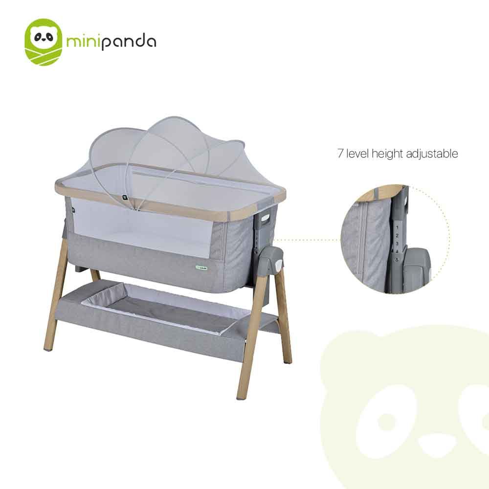 Mini Panda - Natural Co-sleeper Baby Crib 0-6m - Light Grey