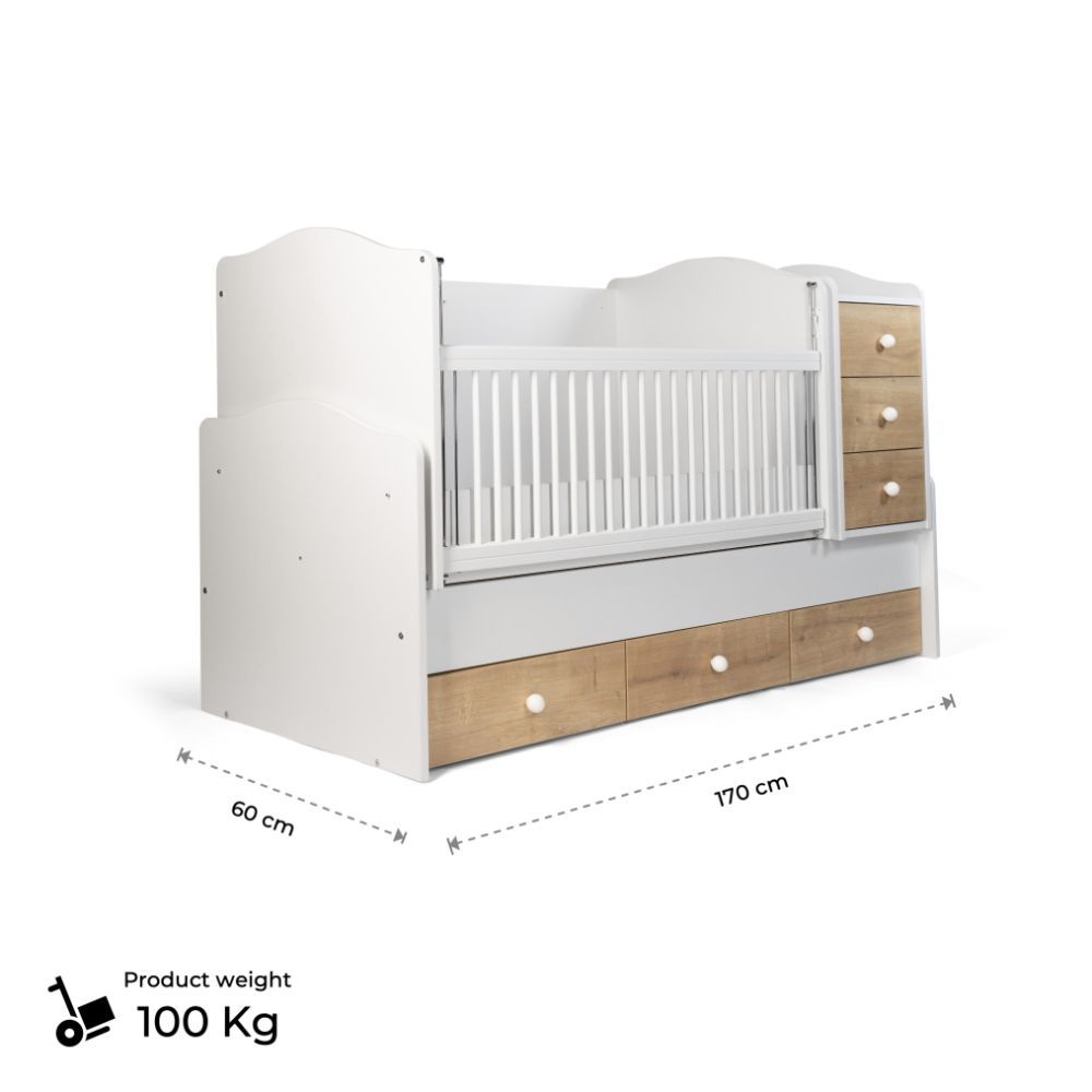 Belis - Eva Convertible Wooden Bed with Drawers 60x170cm - Beyaz