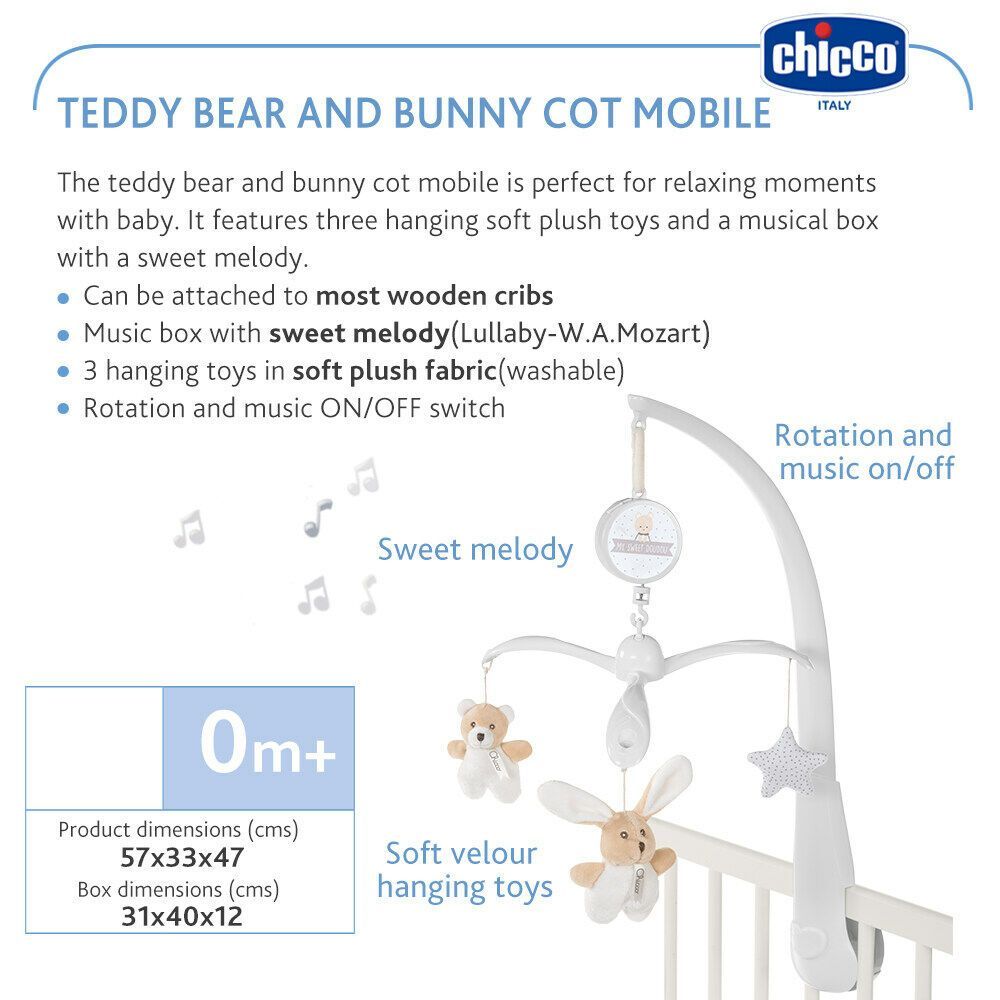 Chicco - My Sweet Dou Dou Teddy Bear & Bunny Cot Mobile