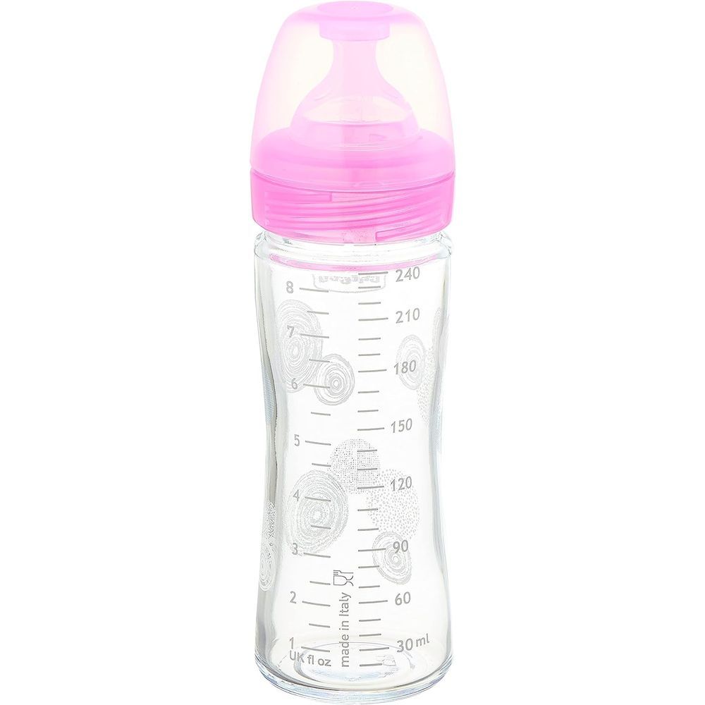 Chicco - Well-Being Slow Flow Glass Bottle 240ml - Pink