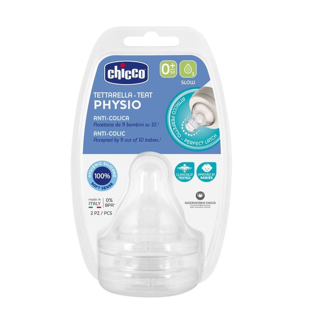 Chicco - Perfect 5 Physio Teat 0m+ Slow Flow - Pack of 2 - Silicone