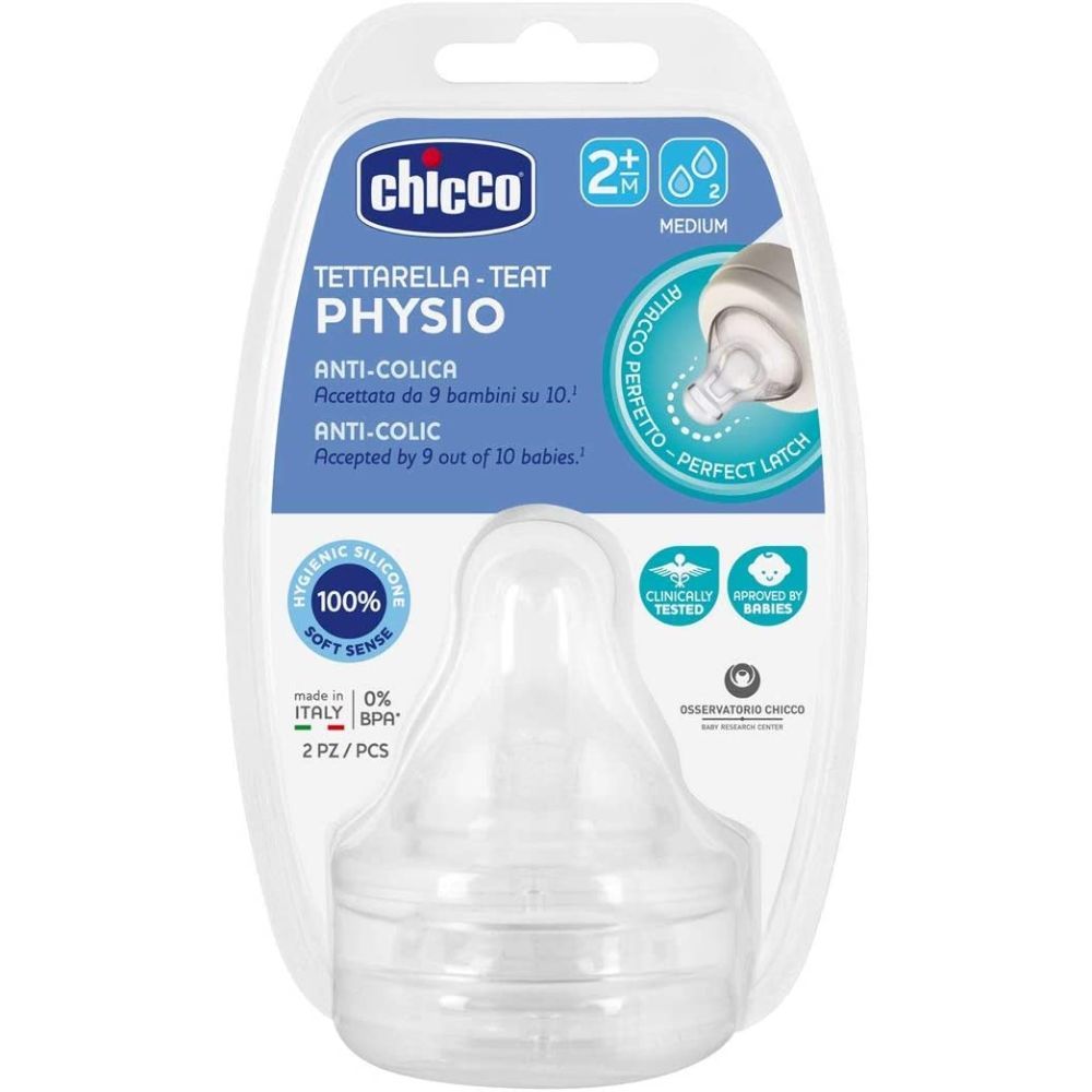 Chicco - Perfect 5 Physio Teat 2m+ Medium Flow - Pack of 2 - Silicone