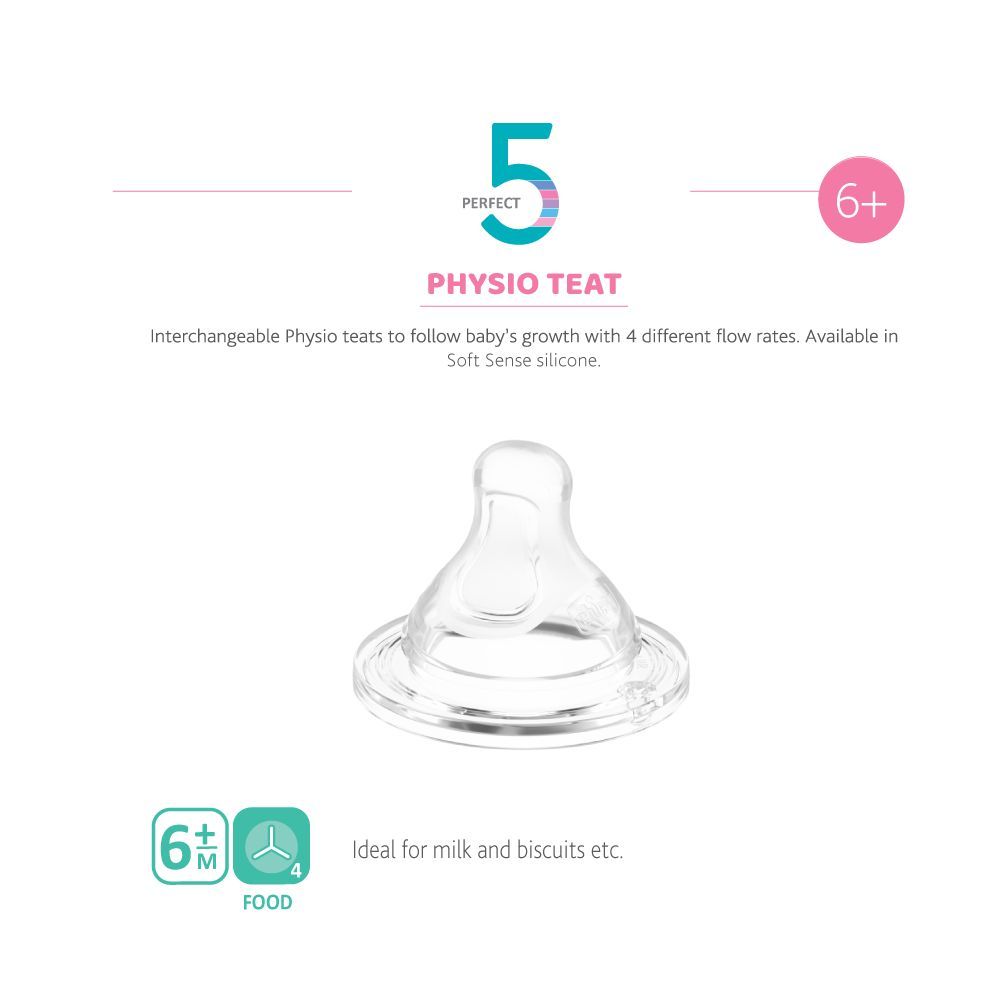 Chicco - Perfect 5 Physio Teat 6m+ Food Flow - Pack of 2 - Silicone