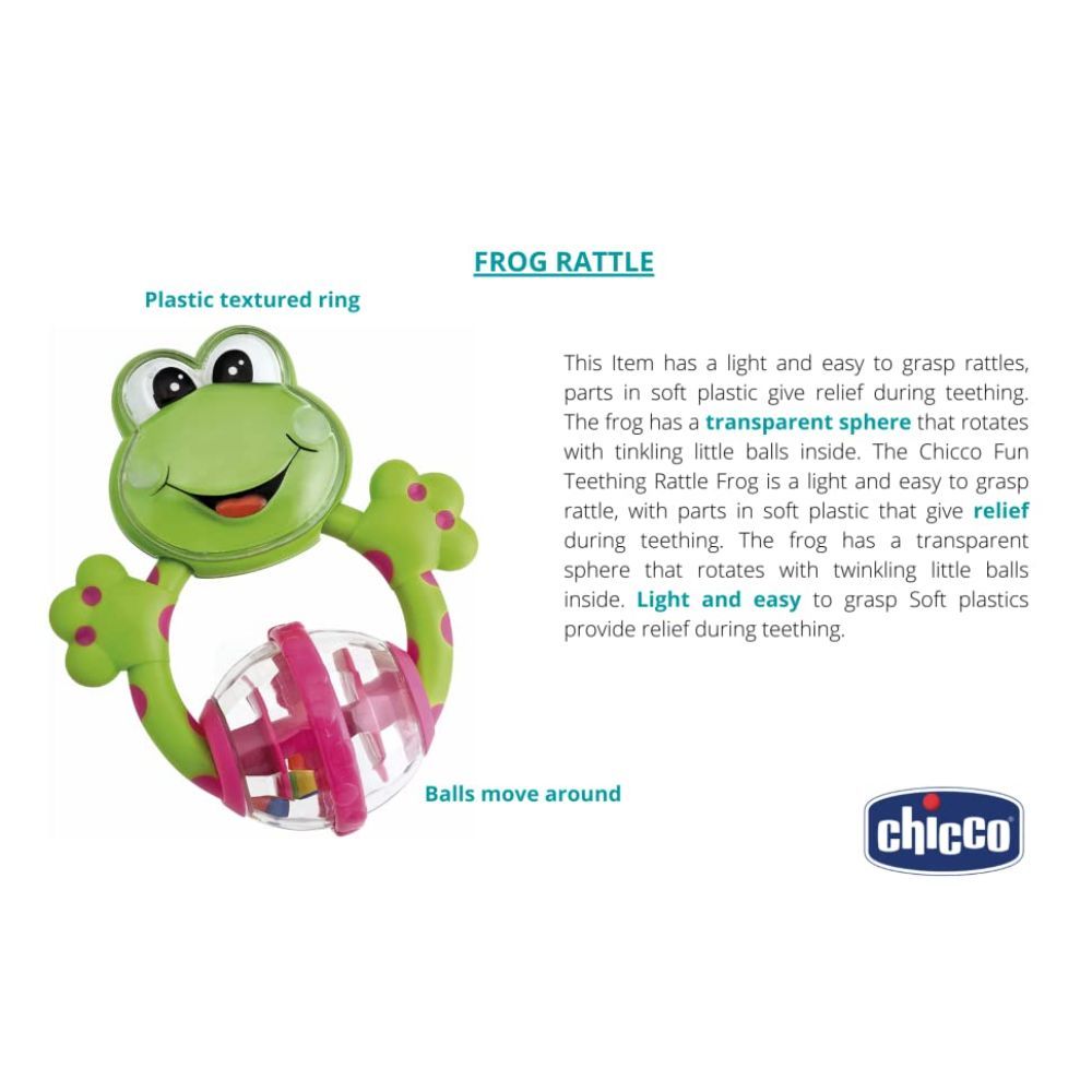 Chicco - Fun Teething Rattle Frog - Green