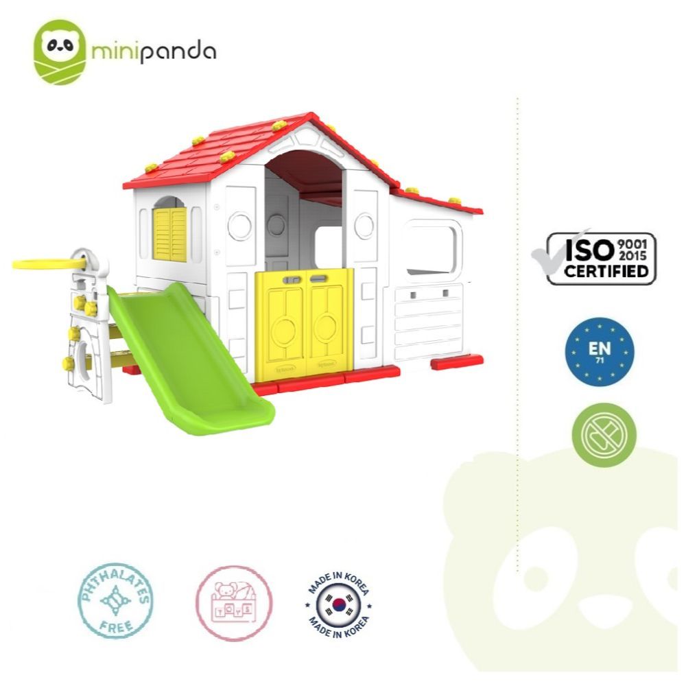 Mini Panda Tomo Big Playhouse W/ Slide & Basketball Ring