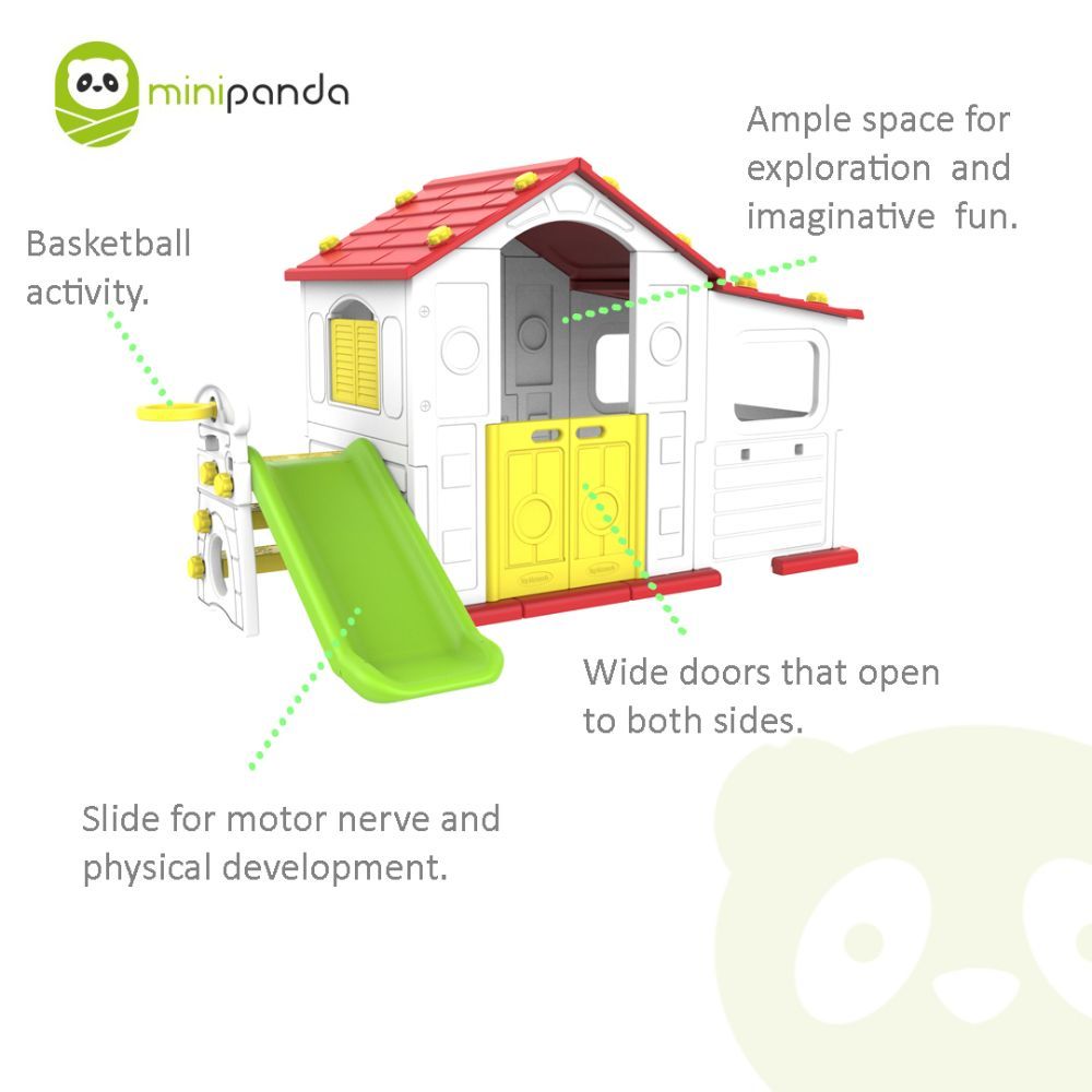 Mini Panda Tomo Big Playhouse W/ Slide & Basketball Ring