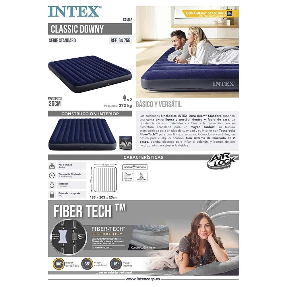 Intex - King Dura-Beam Series Classic Downy Airbed - Navy