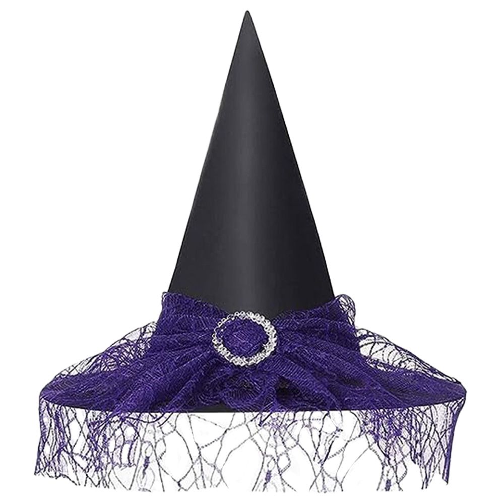 Brain Giggles - Halloween Witch Hat With Lace Mesh - Purple