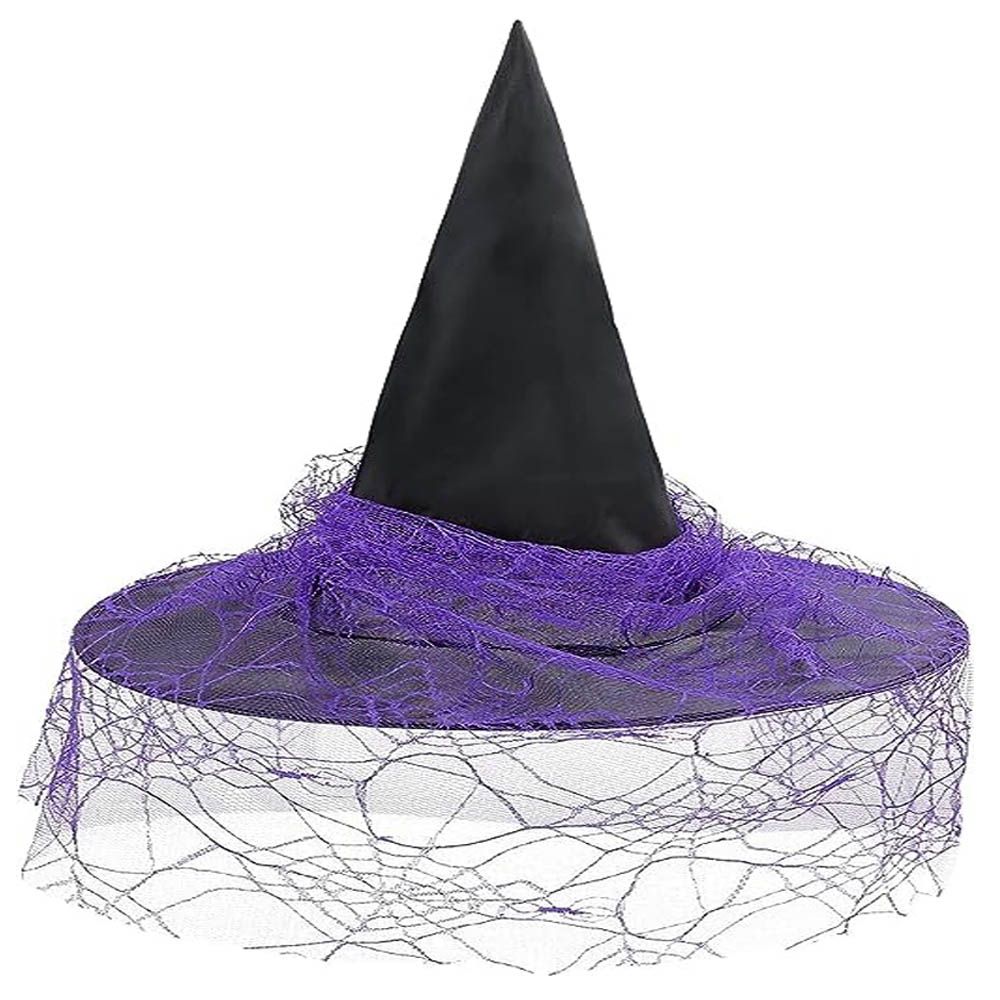 Brain Giggles - Halloween Witch Hat With Lace Mesh - Purple