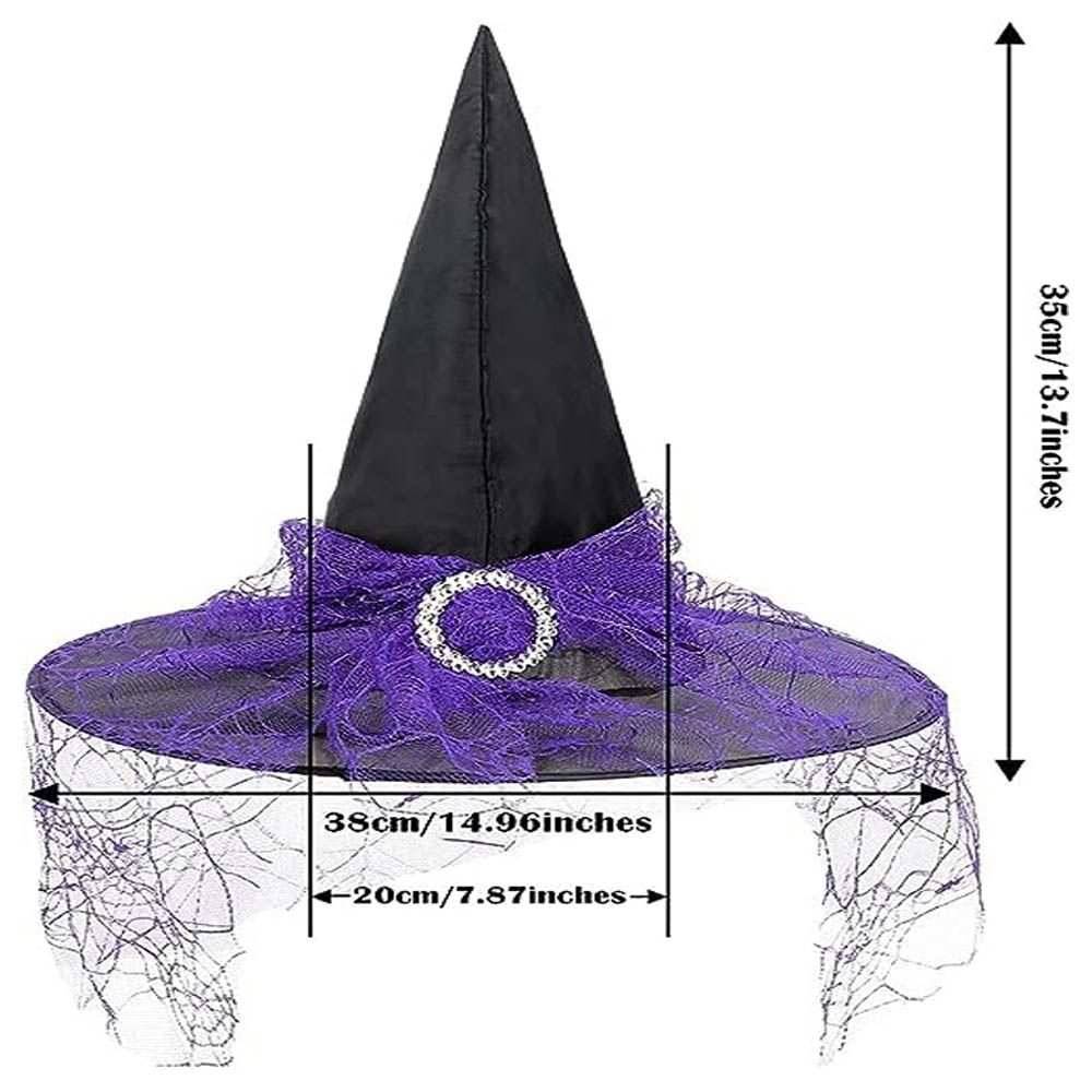 Brain Giggles - Halloween Witch Hat With Lace Mesh - Purple