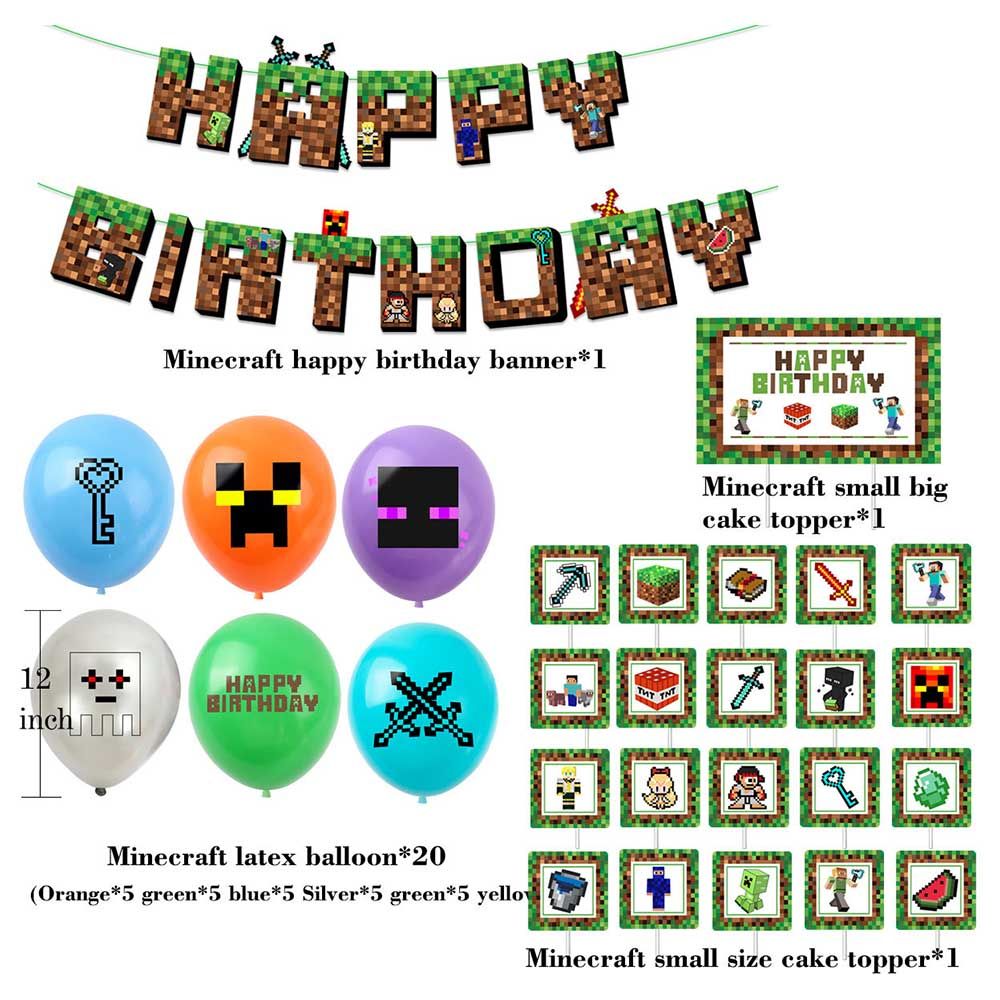 Brain Giggles - Minecraft Theme Birthday Decoration Set - 51pcs