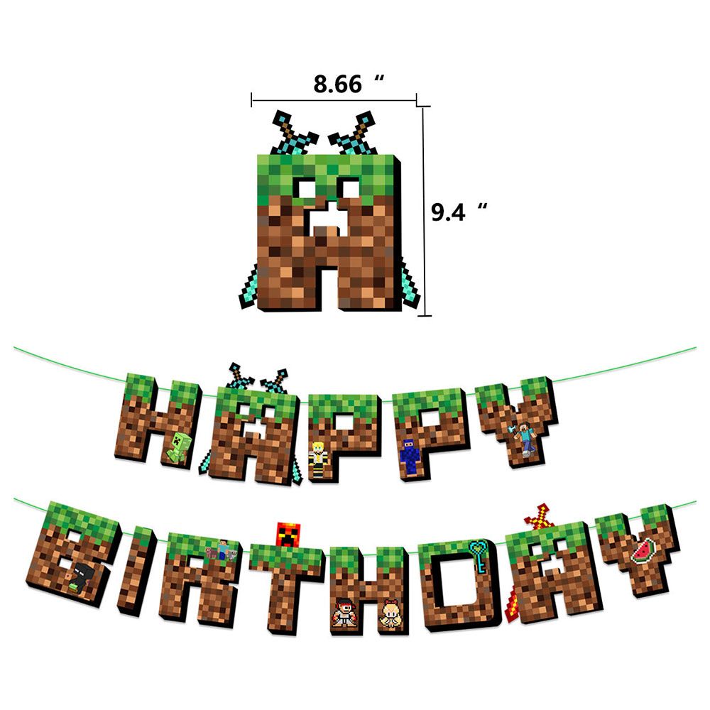 Brain Giggles - Minecraft Theme Birthday Decoration Set - 51pcs