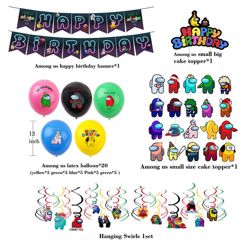 Brain Giggles - Among Us Theme Birthday Decoration Set - 24pcs