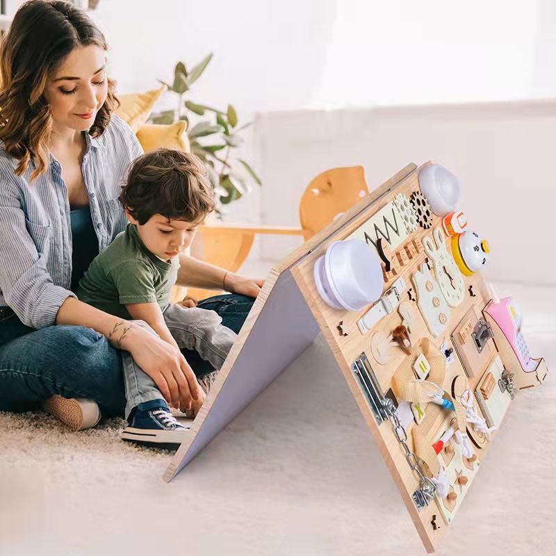 Brain Giggles - 2-in-1 Wooden Montessori Busy Board & White Board