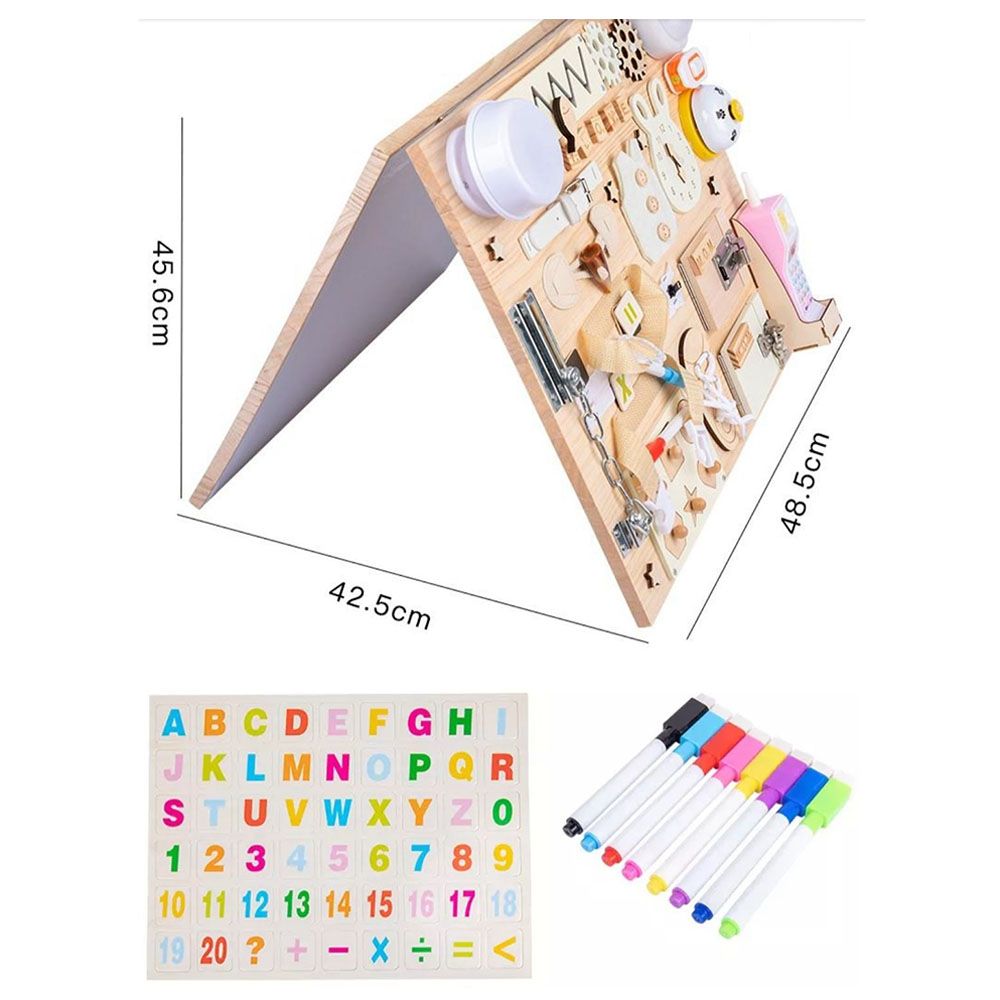 Brain Giggles - 2-in-1 Wooden Montessori Busy Board & White Board