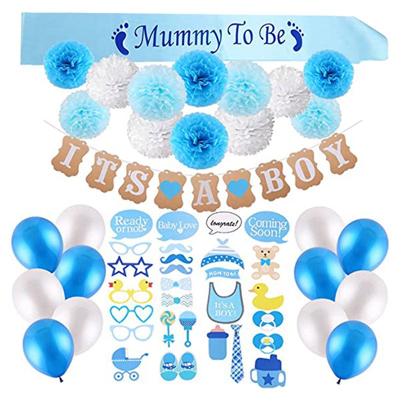 Brain Giggles - Baby Shower Decoration Kit (Boy) - 56pcs