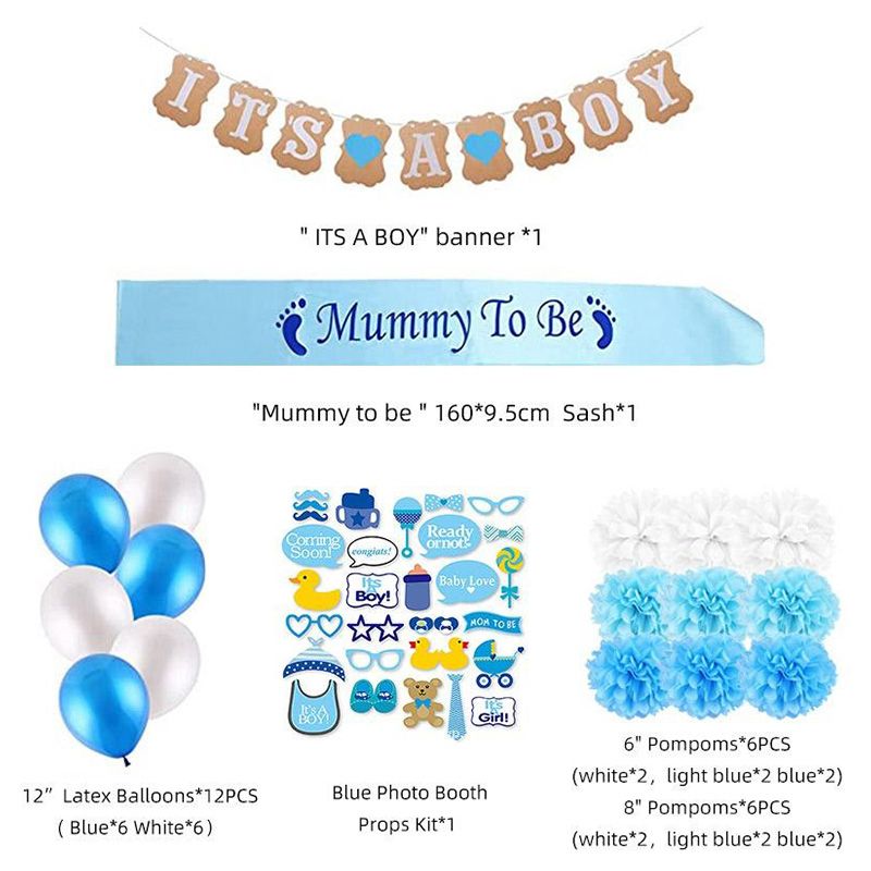 Brain Giggles - Baby Shower Decoration Kit (Boy) - 56pcs