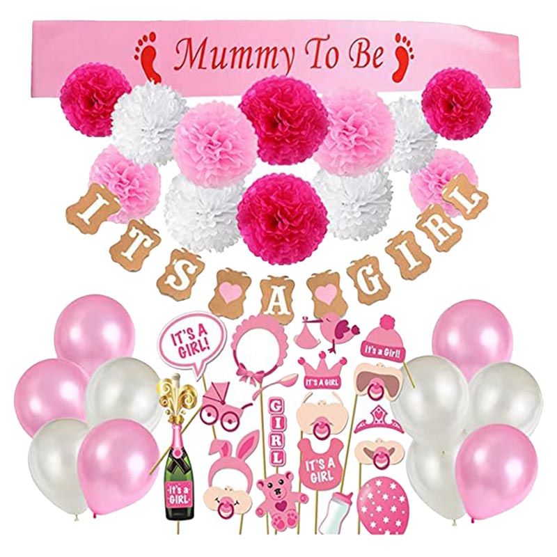 Brain Giggles - It's A Girl Baby Shower Decoration Kit 56pcs