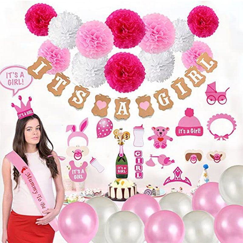 Brain Giggles - It's A Girl Baby Shower Decoration Kit 56pcs