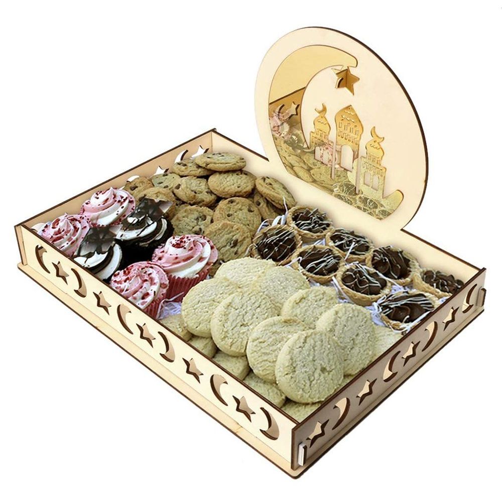 Brain Giggles - 4 Pcs Diy Wooden Eid Mubarak Tray Set