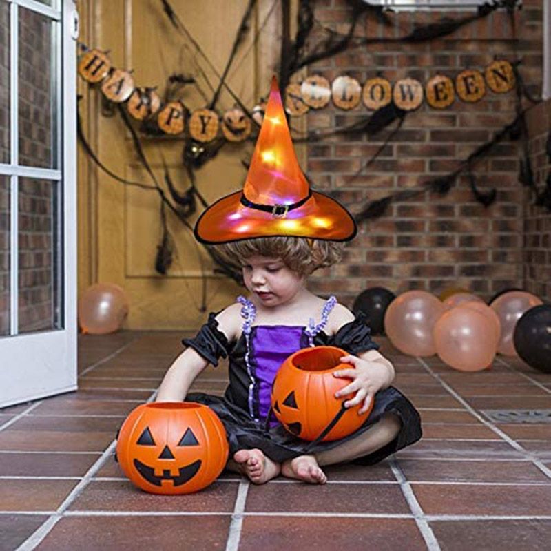 Brain Giggles - Halloween Witch Hat with LED Light - Orange